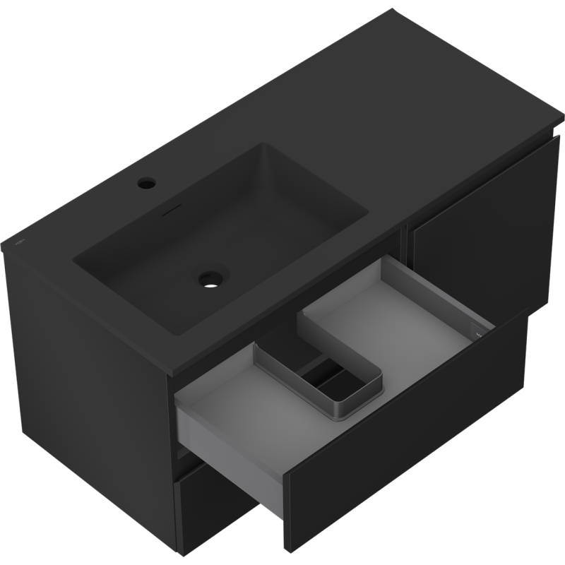 Mexen Orio koupelnová skříňka 100 cm s umyvadlem Otis levým, 2S, 1D, černá mat - 91A13-10047-3-BBFFF71-W18L71