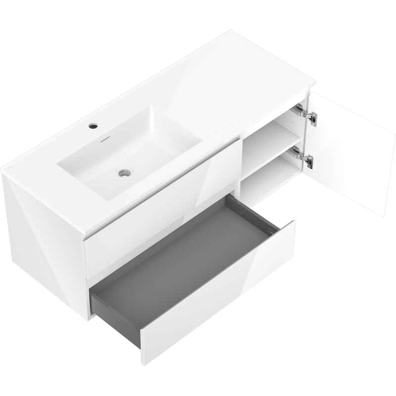 Mexen Orio koupelnová skříňka 120 cm s umyvadlem Otis vlevo, 2S, 1D, bílý lesk - 91A13-12047-3-BBFFF00-W18L00