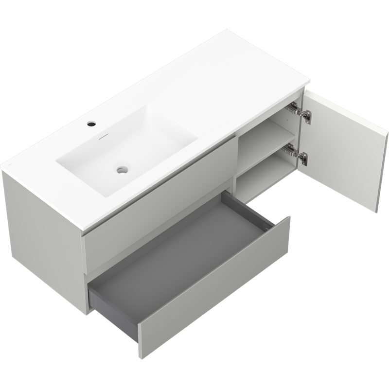 Mexen Orio koupelnová skříňka 120 cm s umyvadlem Otis vlevo, 2S, 1D, šedá mat/bílá mat - 91A13-12047-3-BBFFF62-W18L01