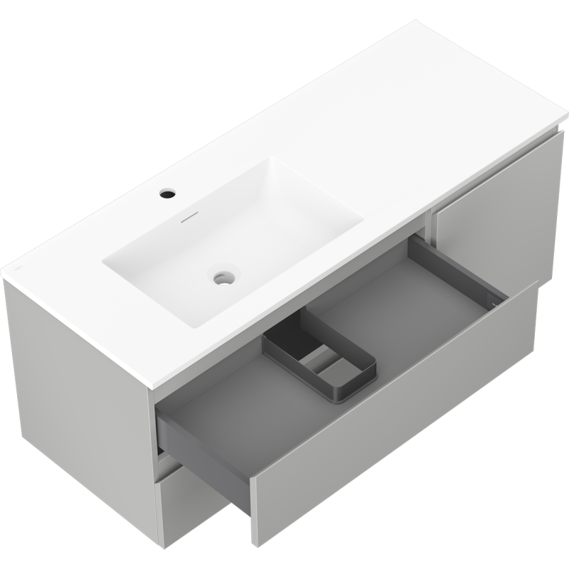 Mexen Orio koupelnová skříňka 120 cm s umyvadlem Otis vlevo, 2S, 1D, šedá mat/bílá mat - 91A13-12047-3-BBFFF62-W18L01