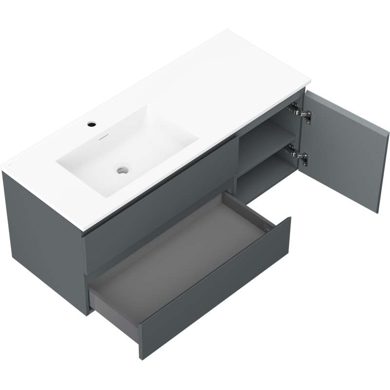 Mexen Orio koupelnová skříňka 120 cm s umyvadlem Otis levá, 2S, 1D, grafit mat/bílá mat - 91A13-12047-3-BBFFF66-W18L01