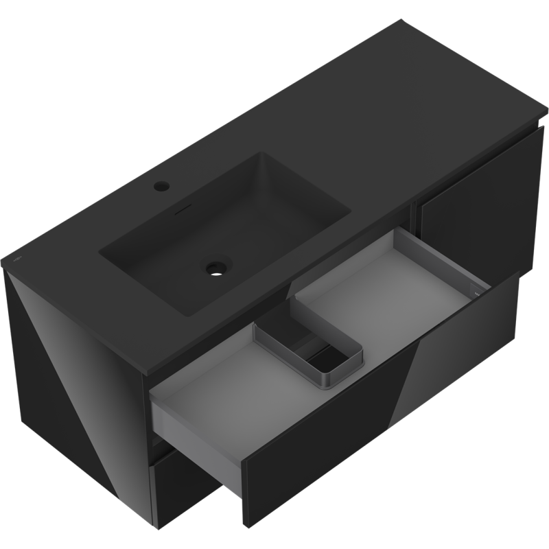 Mexen Orio koupelnová skříňka 120 cm s umyvadlem Otis levým, 2S, 1D, černý lesk/černý mat - 91A13-12047-3-BBFFF70-W18L71