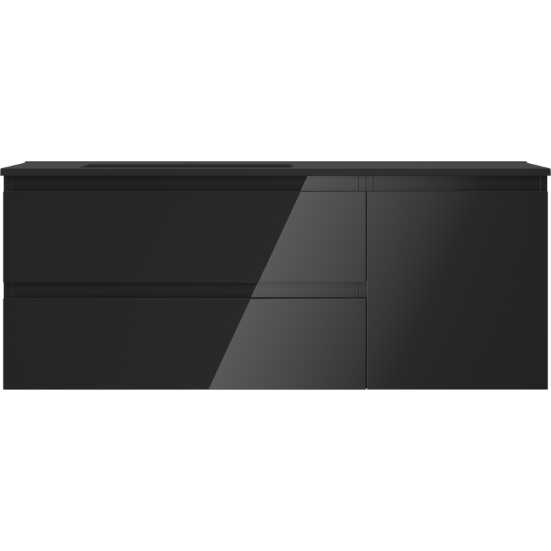 Mexen Orio koupelnová skříňka 120 cm s umyvadlem Otis levým, 2S, 1D, černý lesk/černý mat - 91A13-12047-3-BBFFF70-W18L71