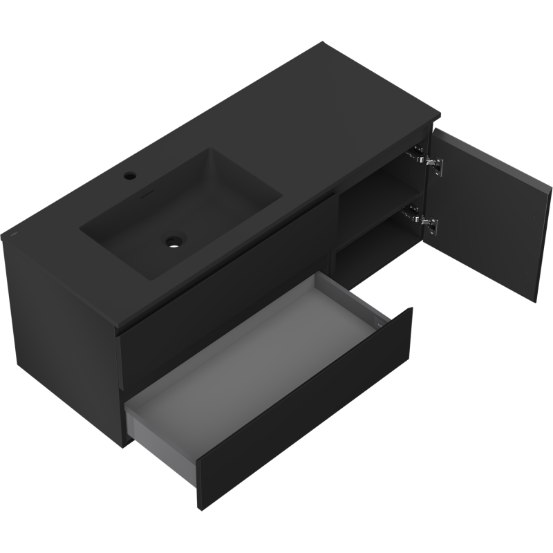 Mexen Orio koupelnová skříňka 120 cm s umyvadlem Otis levá, 2S, 1D, černá mat - 91A13-12047-3-BBFFF71-W18L71