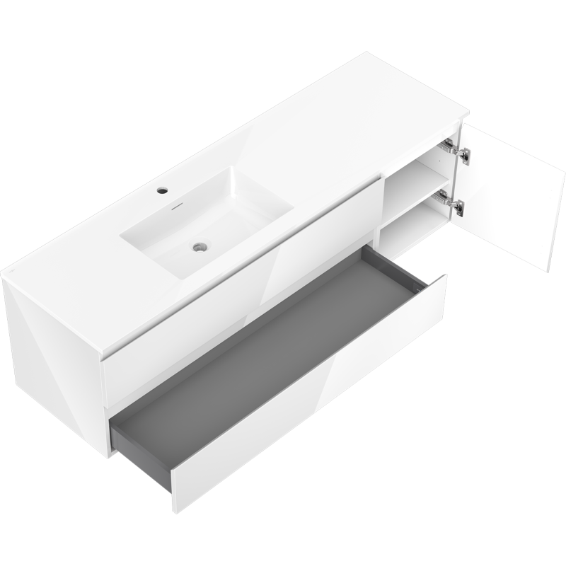 Mexen Orio koupelnová skříňka 160 cm s umyvadlem Otis vlevo, 2S, 1D, bílý lesk - 91A13-16047-3-BBFFF00-W18L00