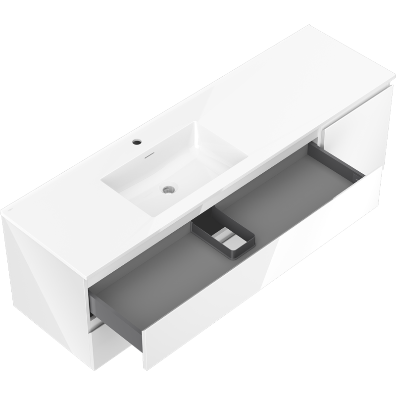 Mexen Orio koupelnová skříňka 160 cm s umyvadlem Otis vlevo, 2S, 1D, bílý lesk - 91A13-16047-3-BBFFF00-W18L00