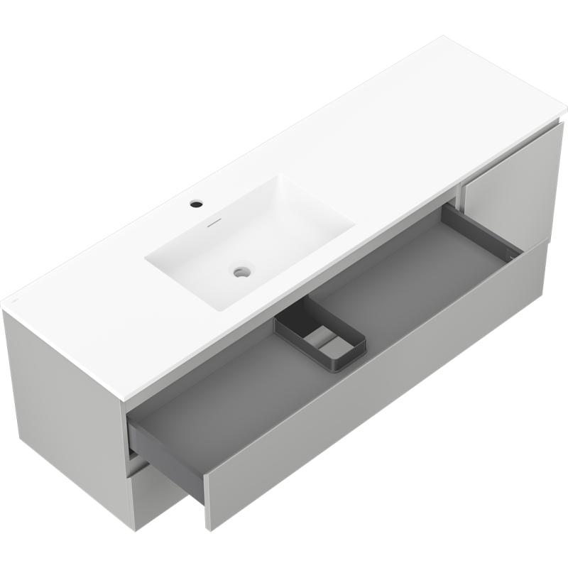 Mexen Orio koupelnová skříňka 160 cm s umyvadlem Otis levá, 2S, 1D, šedá mat/bílá mat - 91A13-16047-3-BBFFF62-W18L01