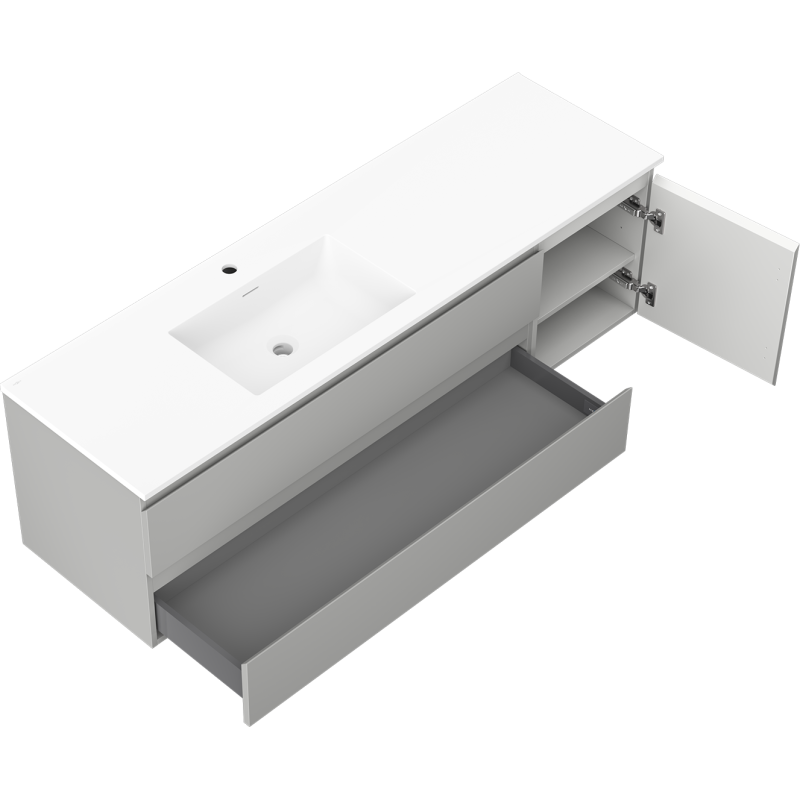 Mexen Orio koupelnová skříňka 160 cm s umyvadlem Otis levá, 2S, 1D, šedá mat/bílá mat - 91A13-16047-3-BBFFF62-W18L01