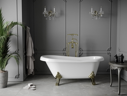 Mexen Retro volně stojící vana 150 x 73 cm, bílá, zlaté nohy - 53251507300-50