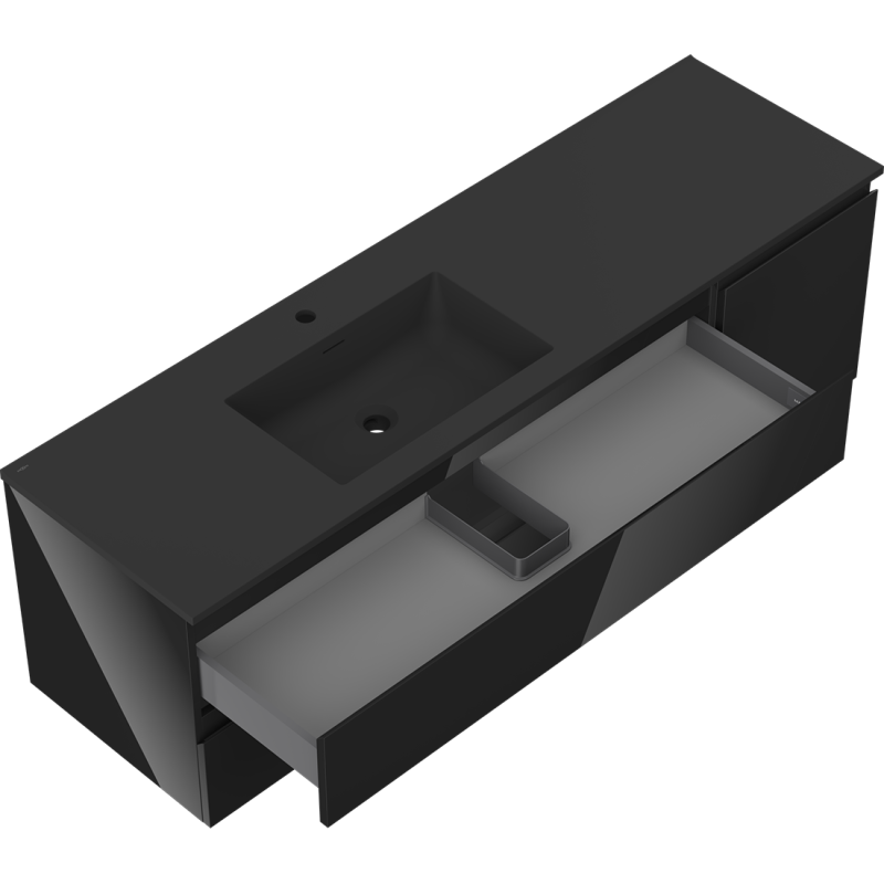 Mexen Orio koupelnová skříňka 160 cm s umyvadlem Otis vlevo, 2S, 1D, černý lesk/černá mat - 91A13-16047-3-BBFFF70-W18L71