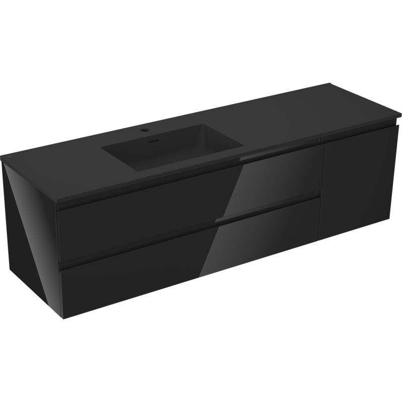 Mexen Orio koupelnová skříňka 160 cm s umyvadlem Otis vlevo, 2S, 1D, černý lesk/černá mat - 91A13-16047-3-BBFFF70-W18L71