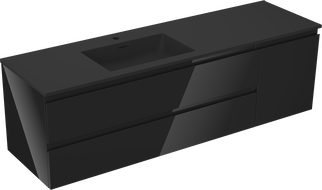 Mexen Orio koupelnová skříňka 160 cm s umyvadlem Otis vlevo, 2S, 1D, černý lesk/černá mat - 91A13-16047-3-BBFFF70-W18L71
