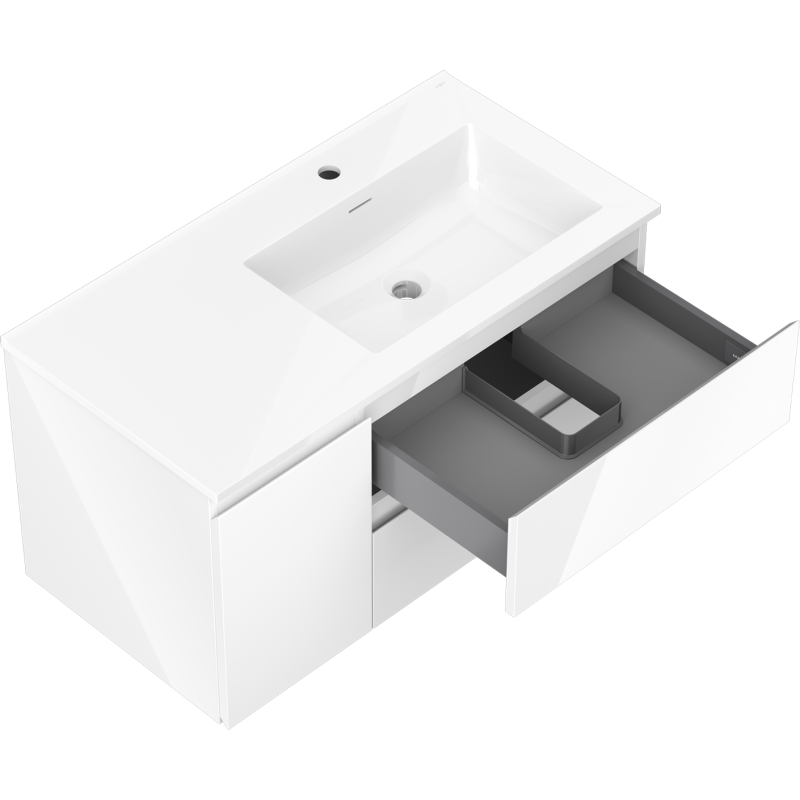 Mexen Orio koupelnová skříňka 90 cm s umyvadlem Otis pravá, 2S, 1D, bílý lesk - 91A13-09047-3-BBFFF00-W18P00