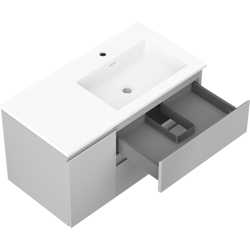 Mexen Orio koupelnová skříňka 90 cm s umyvadlem Otis pravým, 2S, 1D, šedá mat/bílá mat - 91A13-09047-3-BBFFF62-W18P01