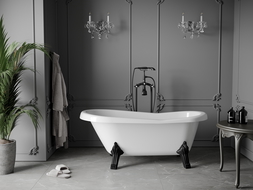 Mexen Retro volně stojící vana 150 x 73 cm, bílá, černé nohy - 53251507300-70