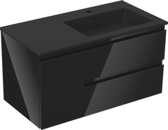 Mexen Orio koupelnová skříňka 90 cm s umyvadlem Otis pravým, 2S, 1D, černý lesk/černý mat - 91A13-09047-3-BBFFF70-W18P71
