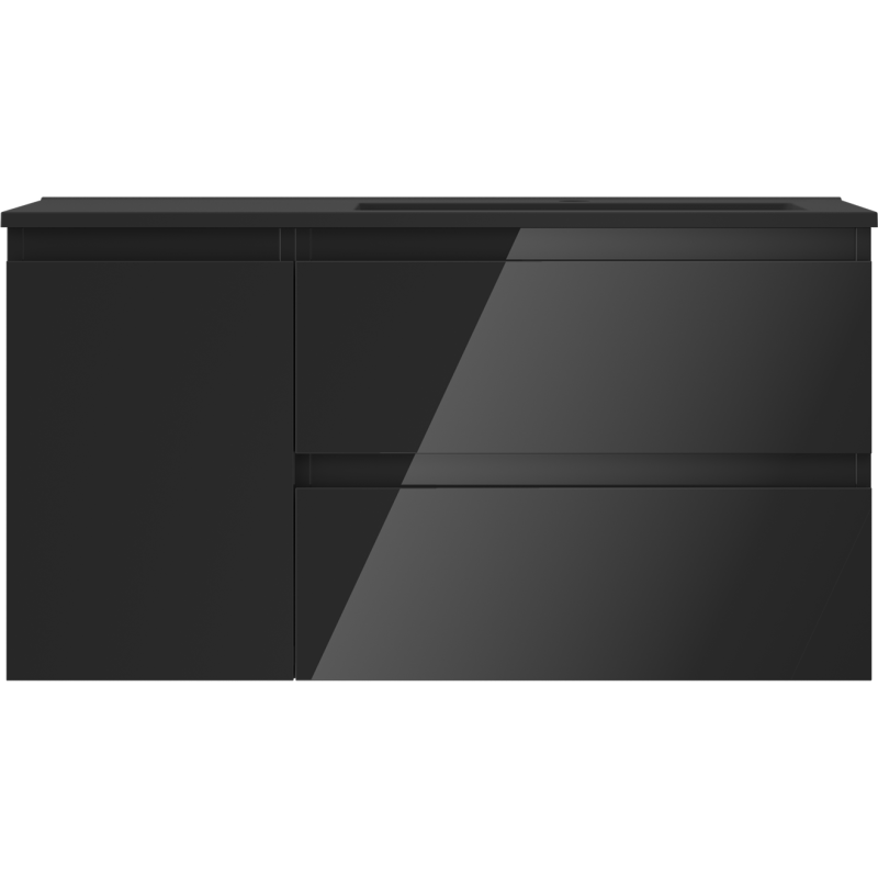 Mexen Orio koupelnová skříňka 90 cm s umyvadlem Otis pravým, 2S, 1D, černý lesk/černý mat - 91A13-09047-3-BBFFF70-W18P71