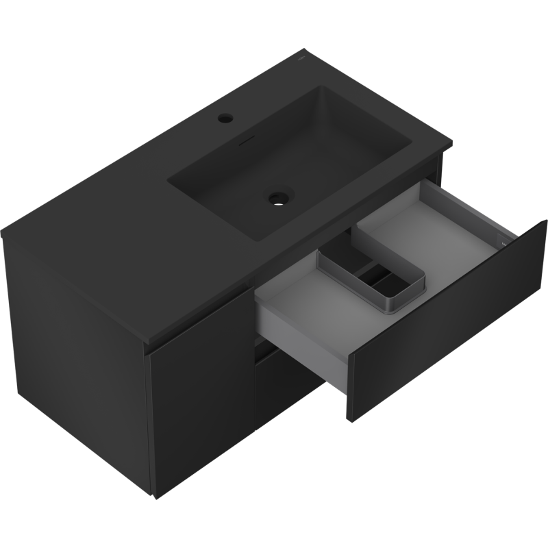 Mexen Orio koupelnová skříňka 90 cm s umyvadlem Otis pravá, 2S, 1D, černá mat - 91A13-09047-3-BBFFF71-W18P71