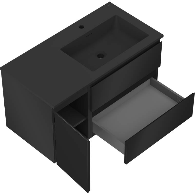 Mexen Orio koupelnová skříňka 90 cm s umyvadlem Otis pravá, 2S, 1D, černá mat - 91A13-09047-3-BBFFF71-W18P71