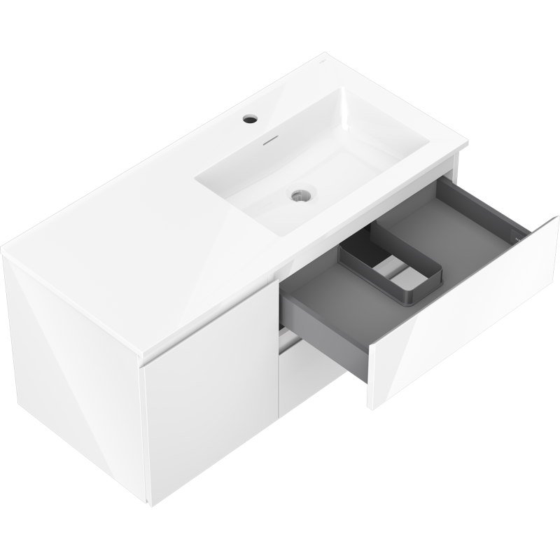 Mexen Orio koupelnová skříňka 100 cm s umyvadlem Otis pravá, 2S, 1D, bílý lesk - 91A13-10047-3-BBFFF00-W18P00