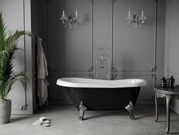 Mexen Retro samostatně stojící vana 150 x 73 cm, bílá/černá, nohy chrom - 53251507375-00