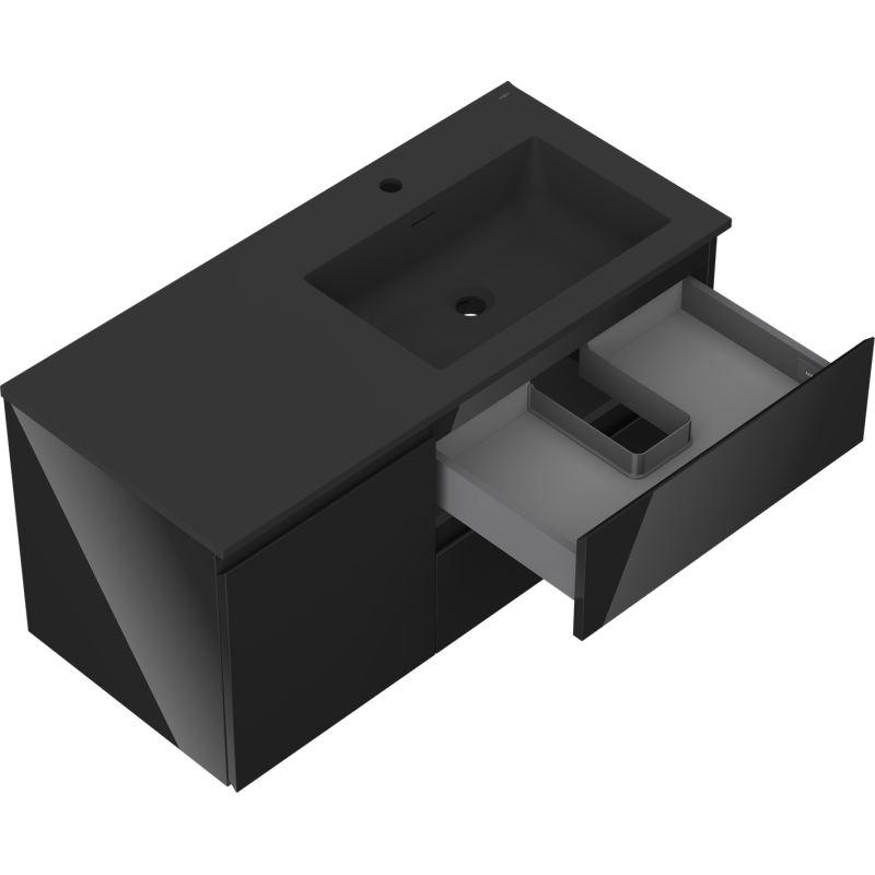 Mexen Orio koupelnová skříňka 100 cm s umyvadlem Otis pravým, 2S, 1D, černý lesk/černý mat - 91A13-10047-3-BBFFF70-W18P71