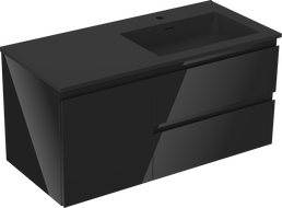 Mexen Orio koupelnová skříňka 100 cm s umyvadlem Otis pravým, 2S, 1D, černý lesk/černý mat - 91A13-10047-3-BBFFF70-W18P71