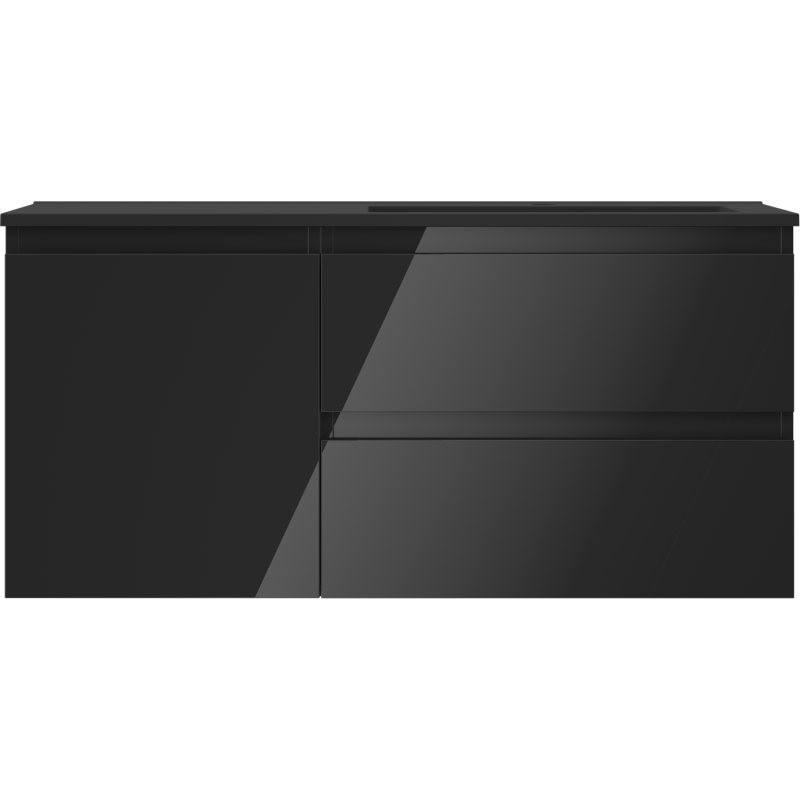 Mexen Orio koupelnová skříňka 100 cm s umyvadlem Otis pravým, 2S, 1D, černý lesk/černý mat - 91A13-10047-3-BBFFF70-W18P71