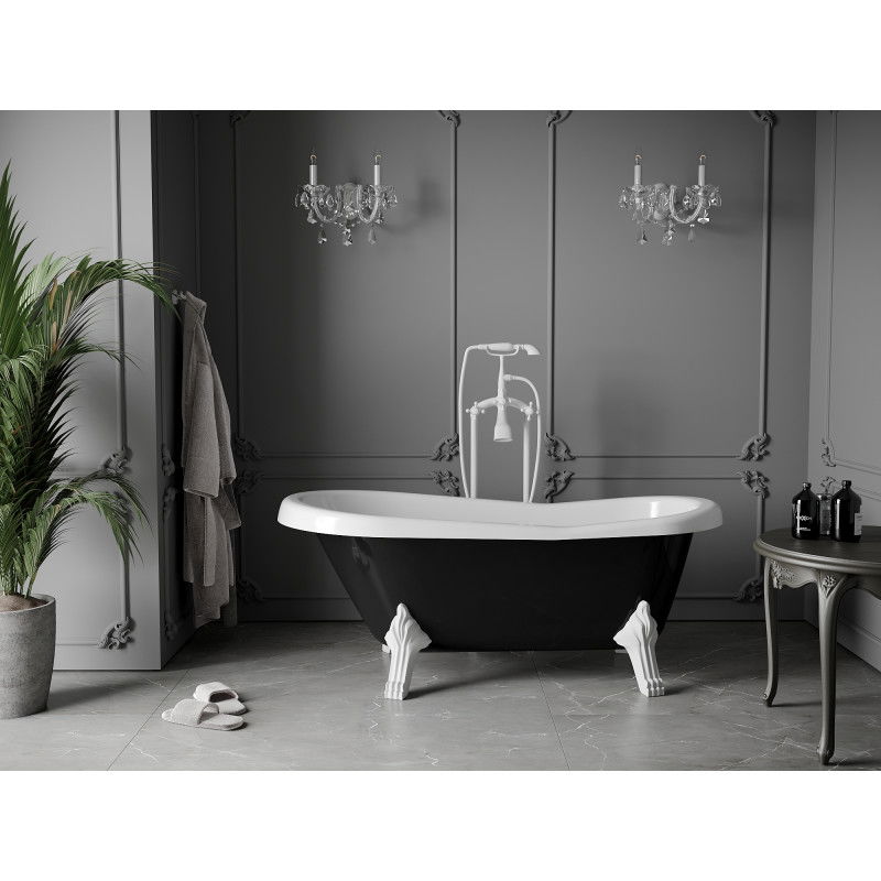 Mexen Retro volně stojící vana 150 x 73 cm, bílá/černá, bílé nohy - 53251507375-20
