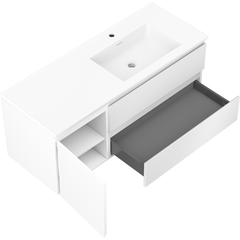 Mexen Orio koupelnová skříňka 120 cm s umyvadlem Otis vpravo, 2S, 1D, bílá mat - 91A13-12047-3-BBFFF01-W18P01