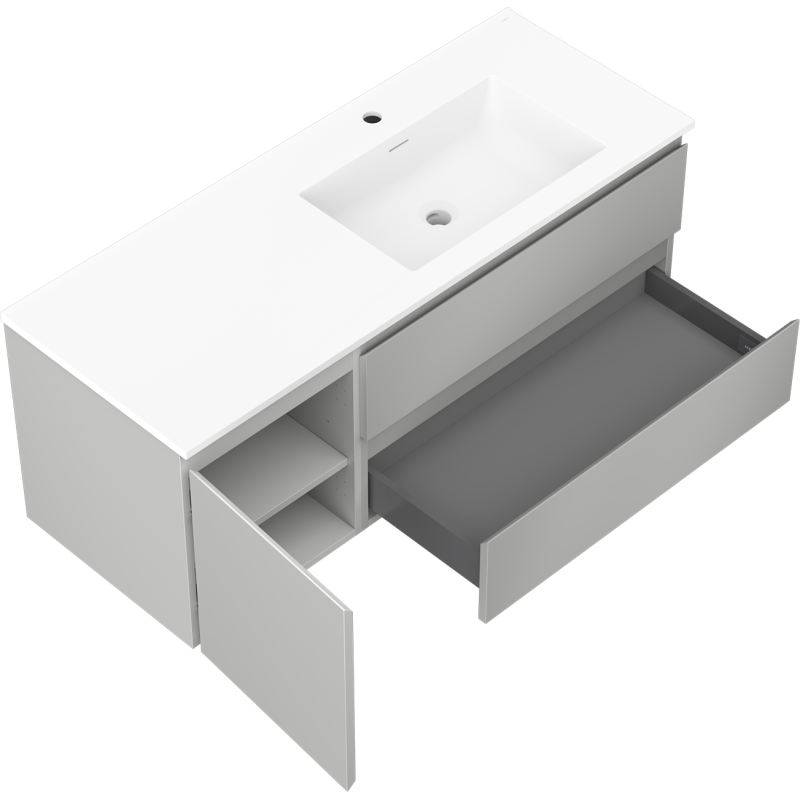 Mexen Orio koupelnová skříňka 120 cm s umyvadlem Otis pravá, 2S, 1D, šedá mat/bílá mat - 91A13-12047-3-BBFFF62-W18P01