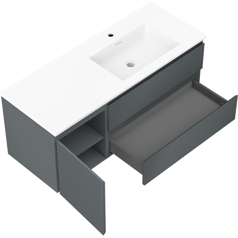 Mexen Orio koupelnová skříňka 120 cm s umyvadlem Otis pravým, 2S, 1D, grafit mat/bílá mat - 91A13-12047-3-BBFFF66-W18P01