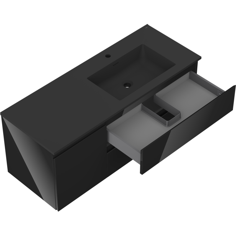 Mexen Orio koupelnová skříňka 120 cm s umyvadlem Otis pravá, 2S, 1D, černý lesk/černý mat - 91A13-12047-3-BBFFF70-W18P71