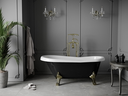 Mexen Retro volně stojící vana 150 x 73 cm, bílá/černá, nohy zlaté - 53251507375-50