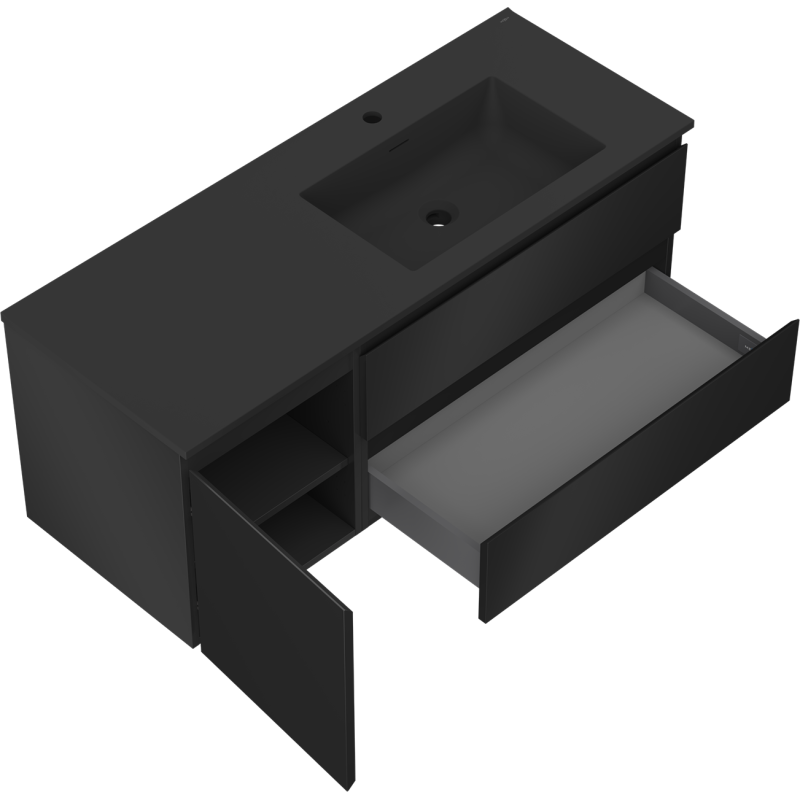 Mexen Orio koupelnová skříňka 120 cm s umyvadlem Otis pravá, 2S, 1D, černá mat - 91A13-12047-3-BBFFF71-W18P71