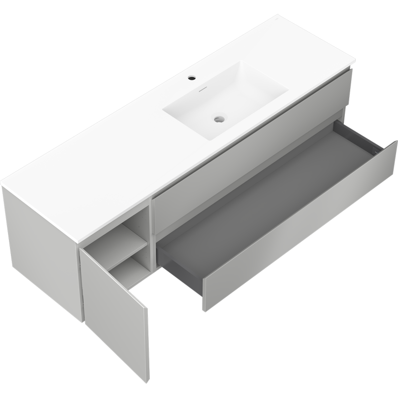Mexen Orio koupelnová skříňka 160 cm s umyvadlem Otis pravým, 2S, 1D, šedá mat/bílá mat - 91A13-16047-3-BBFFF62-W18P01