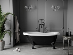 Mexen Retro volně stojící vana 150 x 73 cm, bílá/černá, nohy černé - 53251507375-70