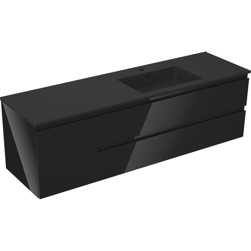 Mexen Orio koupelnová skříňka 160 cm s umyvadlem Otis pravým, 2S, 1D, černý lesk/černý mat - 91A13-16047-3-BBFFF70-W18P71