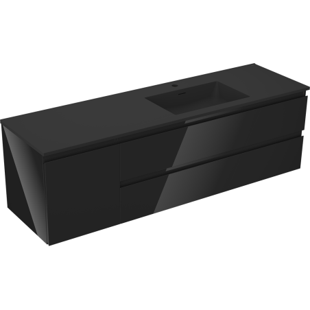 Mexen Orio koupelnová skříňka 160 cm s umyvadlem Otis pravým, 2S, 1D, černý lesk/černý mat - 91A13-16047-3-BBFFF70-W18P71