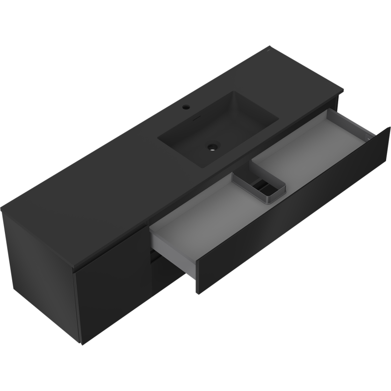 Mexen Orio koupelnová skříňka 160 cm s umyvadlem Otis pravá, 2S, 1D, černá mat - 91A13-16047-3-BBFFF71-W18P71
