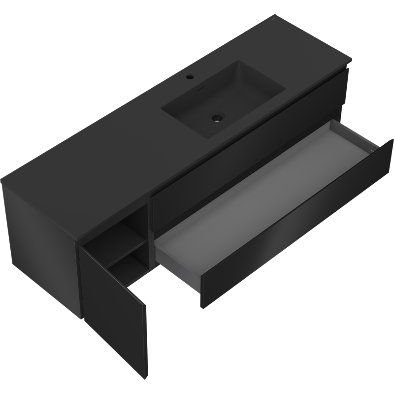 Mexen Orio koupelnová skříňka 160 cm s umyvadlem Otis pravá, 2S, 1D, černá mat - 91A13-16047-3-BBFFF71-W18P71
