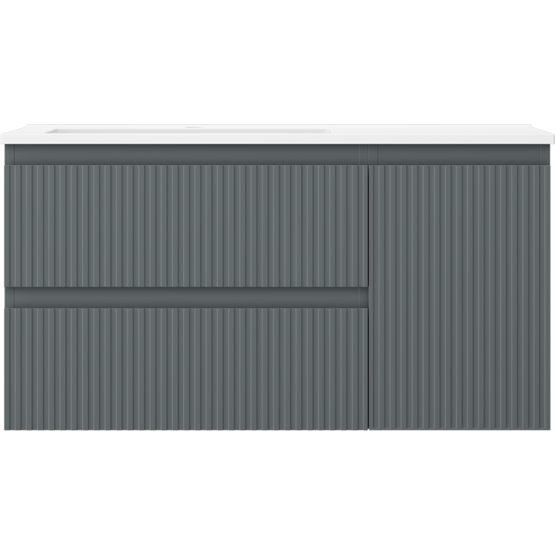 Mexen Rivel koupelnová skříňka 90 cm s umyvadlem Otis vlevo, 2S, 1D, rýhovaná, grafit mat/bílá mat