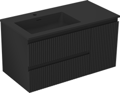 Mexen Rivel koupelnová skříňka 90 cm s umyvadlem Otis vlevo, 2S, 1D, drážkovaná, černá mat - 91A23-09047-3-BBFFF71-W18L71