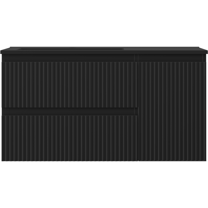 Mexen Rivel koupelnová skříňka 90 cm s umyvadlem Otis vlevo, 2S, 1D, drážkovaná, černá mat - 91A23-09047-3-BBFFF71-W18L71