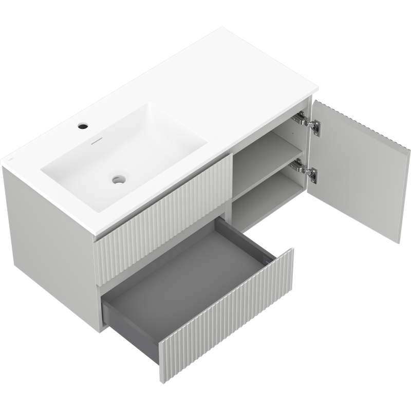 Mexen Rivel koupelnová skříňka 100 cm s umyvadlem Otis vlevo, 2S, 1D, vroubkovaná, šedý mat/bílý mat