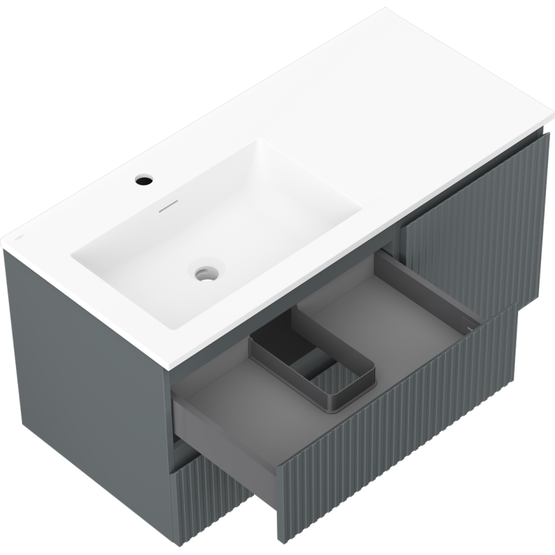 Mexen Rivel koupelnová skříňka 100 cm s umyvadlem Otis vlevo, 2S, 1D, rýhovaná, grafit/bílá mat - 91A23-10047-3-BBFFF66-W18L01