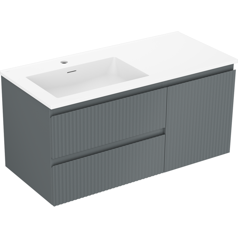 Mexen Rivel koupelnová skříňka 100 cm s umyvadlem Otis vlevo, 2S, 1D, rýhovaná, grafit/bílá mat - 91A23-10047-3-BBFFF66-W18L01