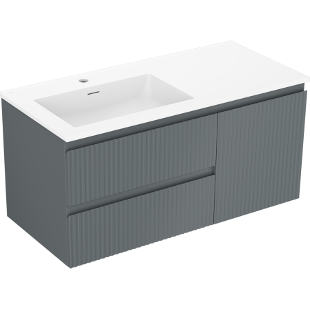 Mexen Rivel koupelnová skříňka 100 cm s umyvadlem Otis vlevo, 2S, 1D, rýhovaná, grafit/bílá mat - 91A23-10047-3-BBFFF66-W18L01
