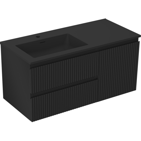Mexen Rivel koupelnová skříňka 100 cm s umyvadlem Otis vlevo, 2S, 1D, rýhovaná, černá mat - 91A23-10047-3-BBFFF71-W18L71