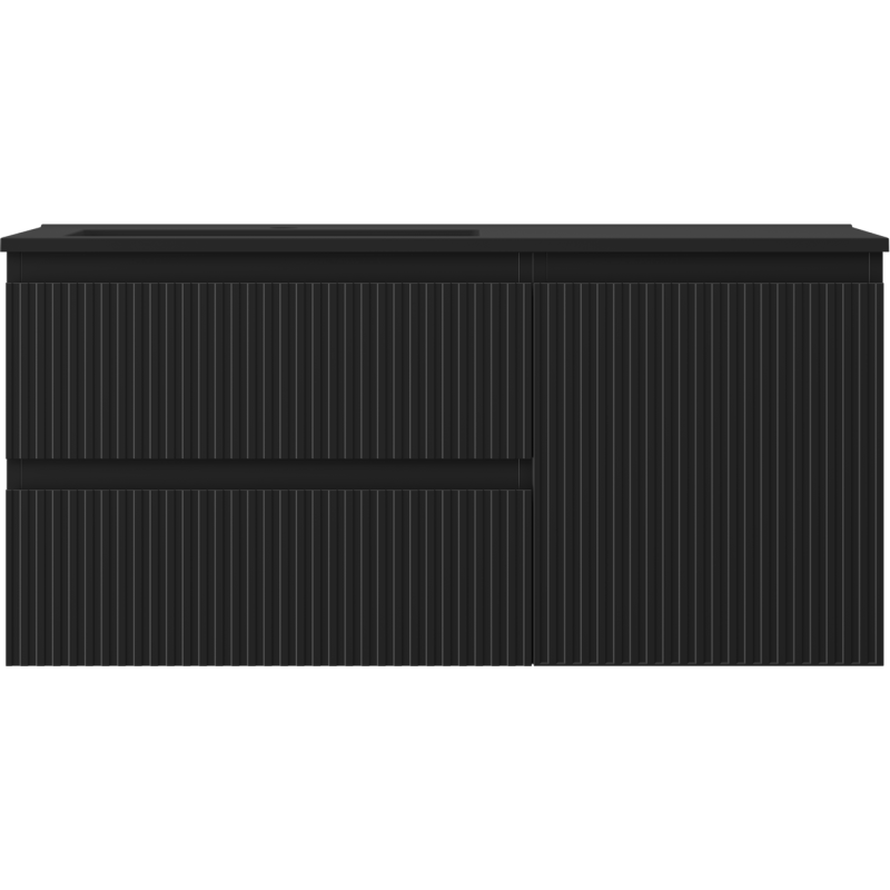 Mexen Rivel koupelnová skříňka 100 cm s umyvadlem Otis vlevo, 2S, 1D, rýhovaná, černá mat - 91A23-10047-3-BBFFF71-W18L71